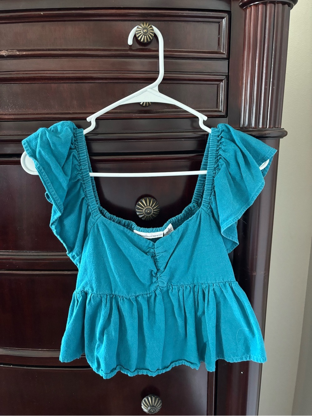 Smocked Square-Neck Teal Ruffle Crop Top